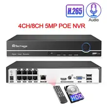 Techage H.265 4CH 8CH POE NVR безопасности IP камера видеонаблюдения системы видеонаблюдения P2P ONVIF 2MP 5MP сетевой видеорегистратор XMEYE