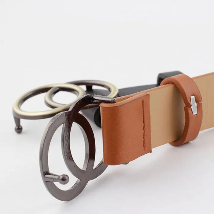 Women Leather Belt Jeans Pants Waist Strap with Double O-ring Alloy Buckle LL@17