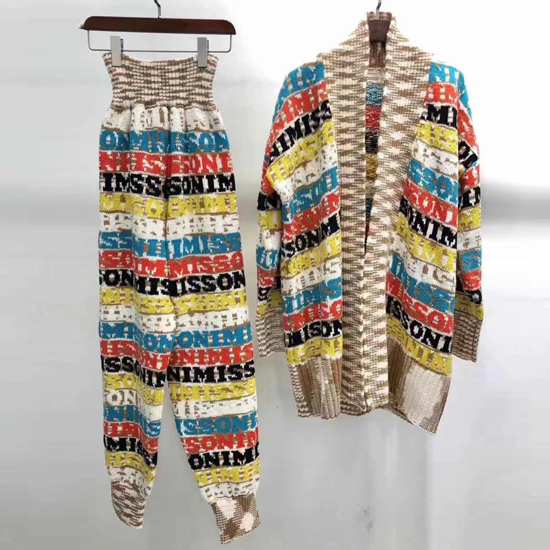 Женский комплект с буквенным принтом, комплект из двух предметов, женские брюки и топ, осень, Кардиган с длинным рукавом и длинные штаны, костюм - Color: set