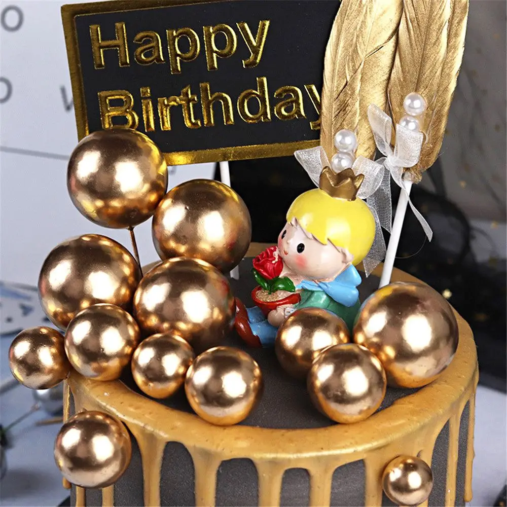 10pcs/set Lovely Silver Gold Ball Cake Topper for Birthday Wedding Baby Shower Party Cake Decoration Dessert Gifts