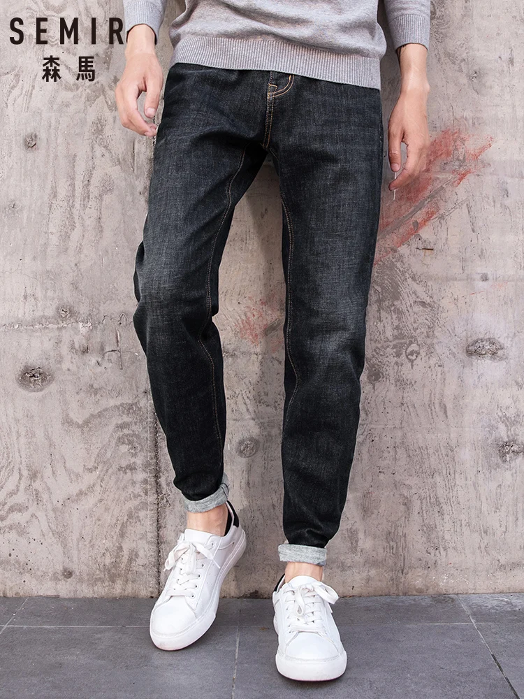 

SEMIR New Arrivals Jeans Men Quality Brand Business Casual Male Denim Pants Straight Slim Fit Dark Blue Men Trousers Man