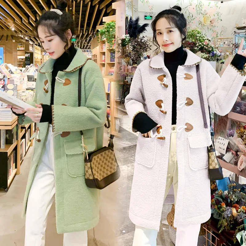 Pregnant Women Winter Long Loose Embroidery Woolen Coats Turn-Down Collar Buttons Fly Cardigans New Year Jackets Work Clothes