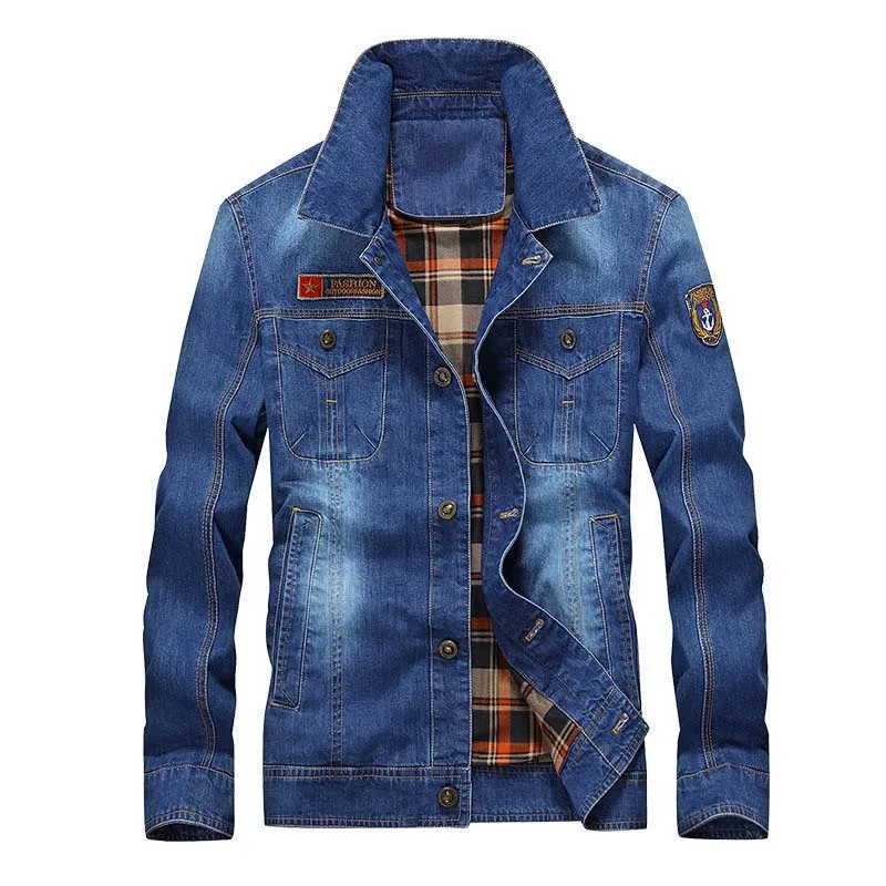 

Spring Winter Military Fleece Jackets Men Casual Denim Jeans Jacket Cotton Cowboy Bomber Jacket Coats Loose Big Size Men Clothes