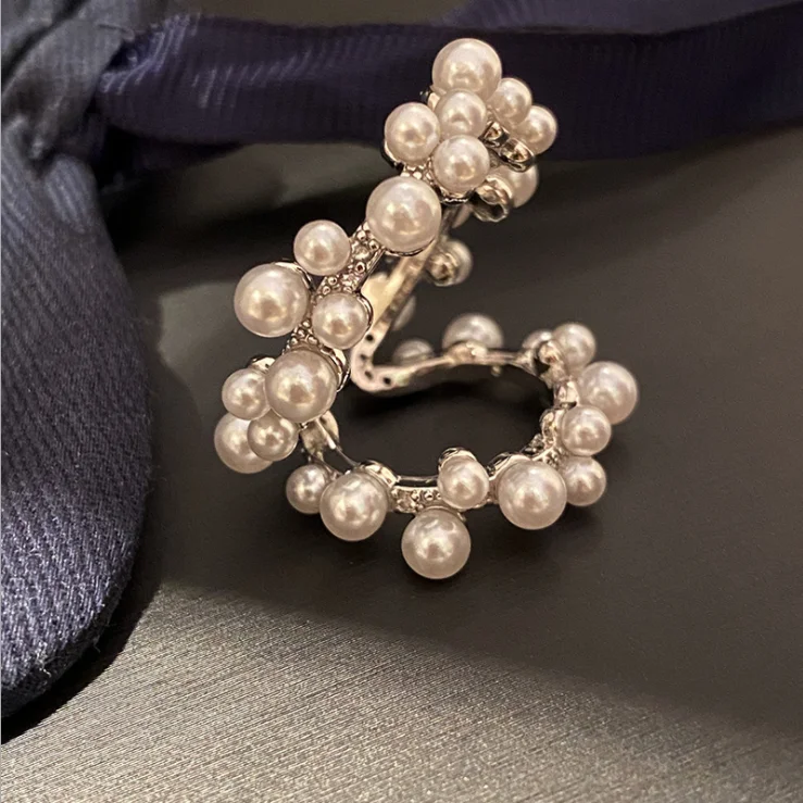 Single star and moon pearl ear clip earrings without pierced zircon circle | Украшения и аксессуары