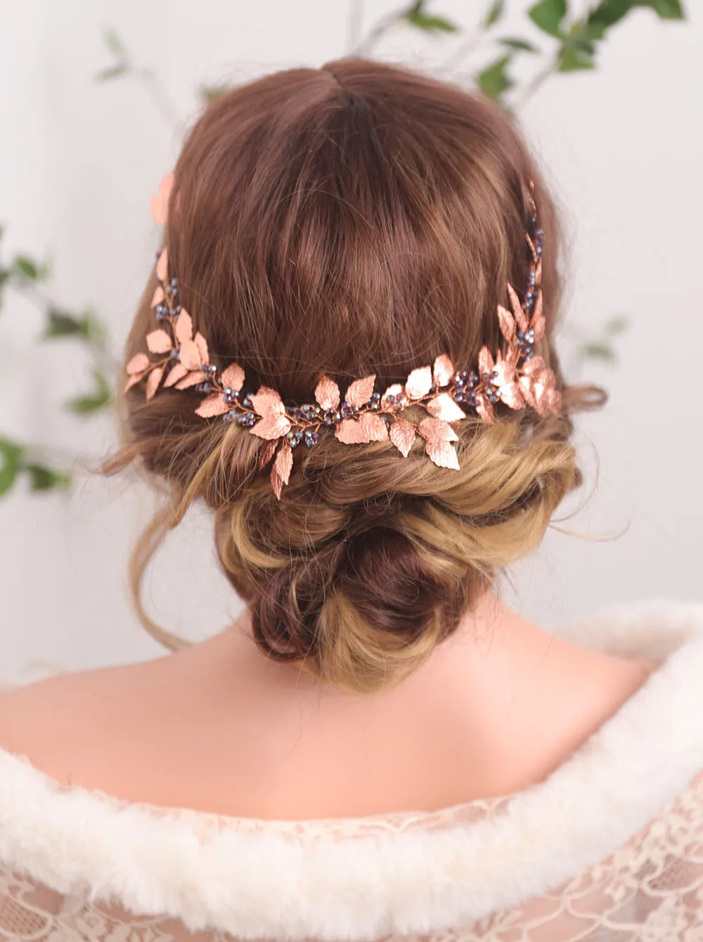 Vintage Rose Gold Leaves Purple Crystal Chic Hair Accessories Headband Bride Headwear Bridesmaid gift Elegant women