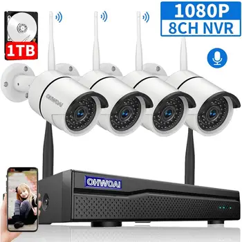 

8CH Wireless NVR 1080P HD Outdoor Home Security Camera System CCTV Video Surveillance NVR Kit 1080P Wifi Camera Kit 1T HD OHWOAI