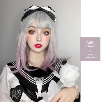

BUQI Bob Wig with Bangs Synthetic Mixed Colorful Wigs For Women Medium Length Heat Resistant Cosplay Lolita Party Daily Wigs
