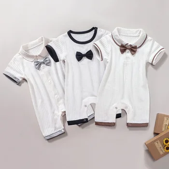 

baby bodysuit set Solid Color newborn boy girl clothes short sleeve stripe bodysuit 2020 summer costume Bow decoration body suit