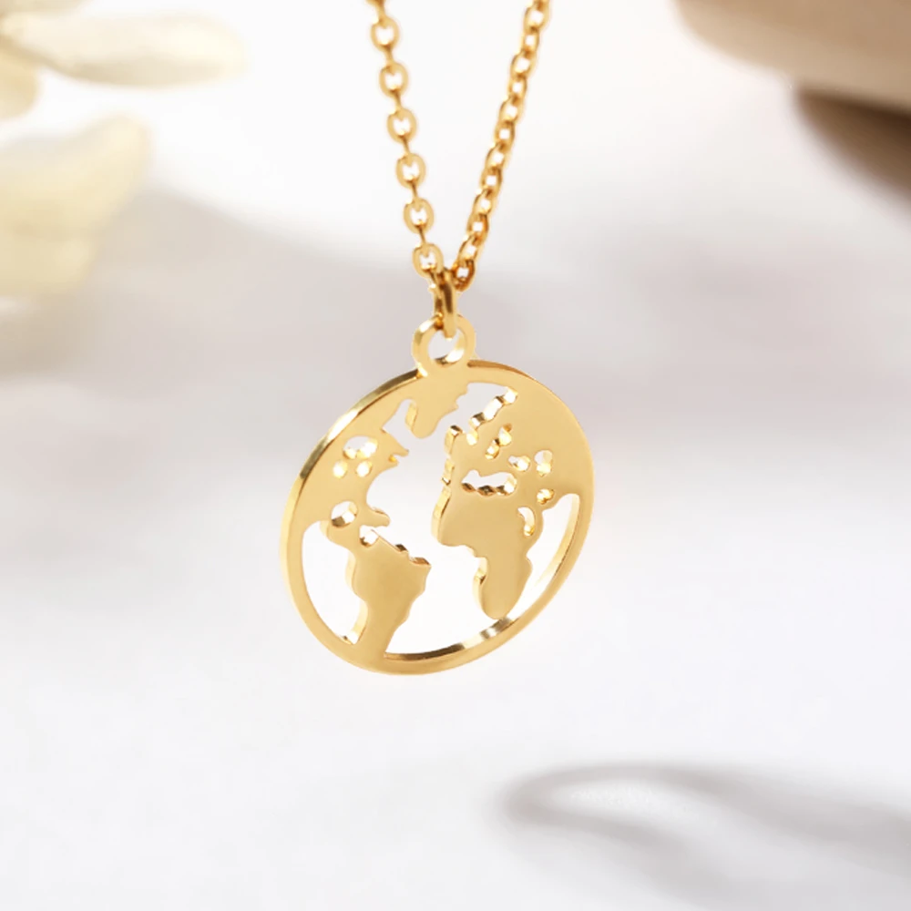Boho World Map Necklace Alloy Pendants Necklaces Set For Earth Outdoor Jewelry