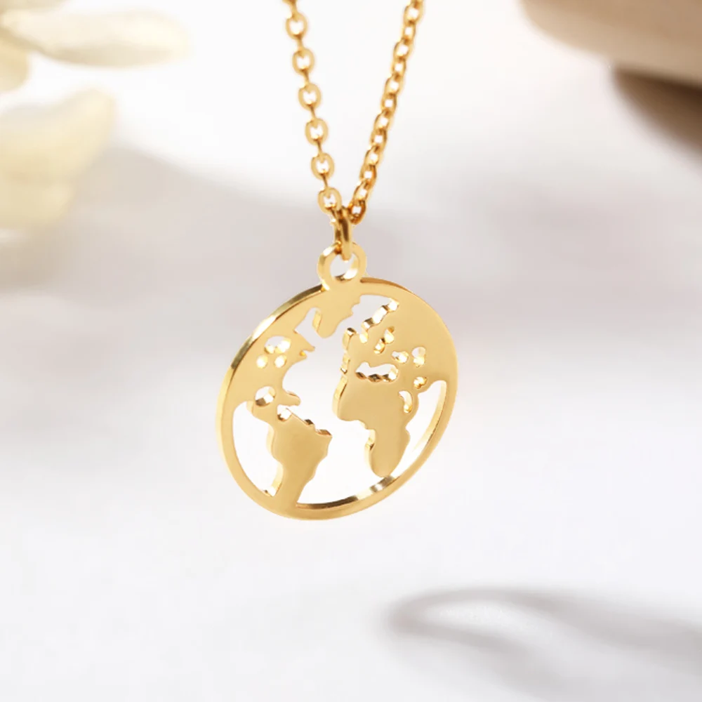 9ct Gold Cut Out World Necklace 16 - 18 Inch | Jewellerybox.co.uk