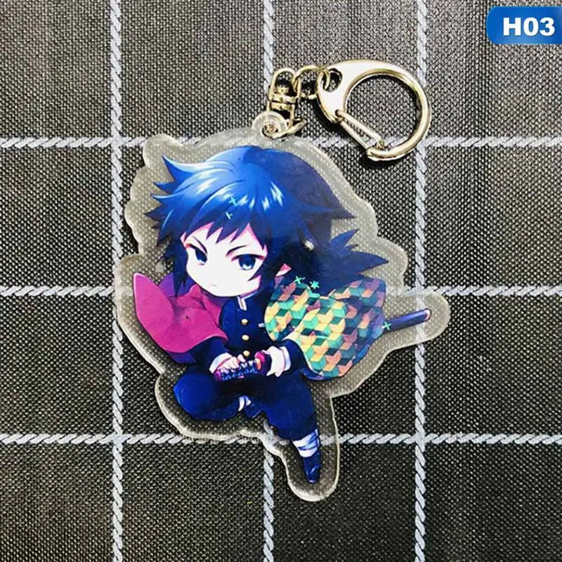 3 Аниме Demon Slayer Kimetsu no Yaiba брелок Kamado Tanjirou Nezuko Agatsuma Zenitsu Rengoku Kyoujurou милое забавное акриловое кольцо для ключей - Цвет: 3