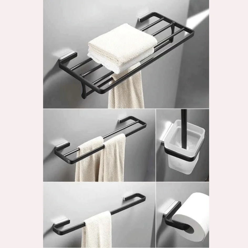 

Hole-Punched Towel Rack Alumimum Bathroom Storage Shelf Black And White with Pattern Towel Rack Wall Hangers Northern European-S