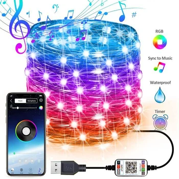 

2021 Christmas Tree Decoration Lights USB Battery String Light RGB Color Bluetooth App Control String Lamp New Year Navidad 2020