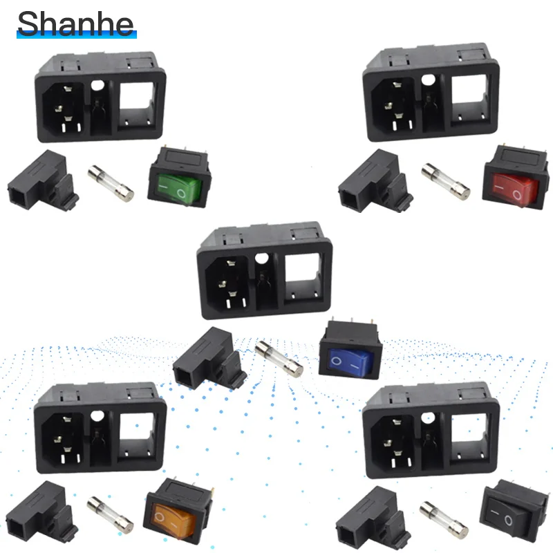 Brass Parts Red Rocker Switch Fused IEC 320 C14 Inlet Power Socket Fuse