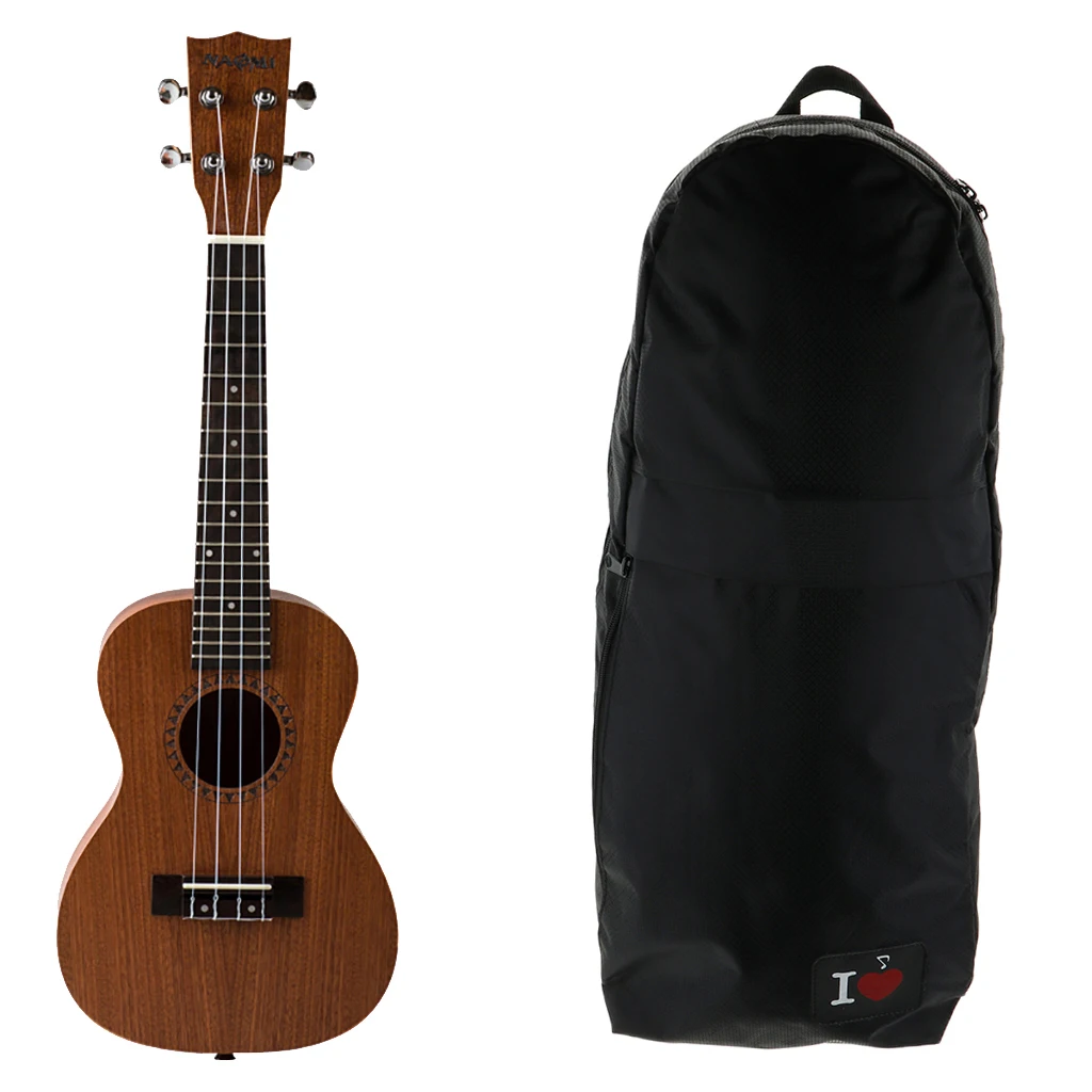 Деревянный Sapele Ukulele Гавайская гитара с черной водонепроницаемой сумкой чехол рюкзак