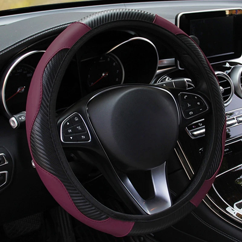 Black Wine Red Авто чехол рулевого колеса автомобиля для 37-38 см 14,"-15" Противоскользящий без внутреннего кольца Размер M Светоотражающая оплетка пламени на руль - Название цвета: Black Wine Red
