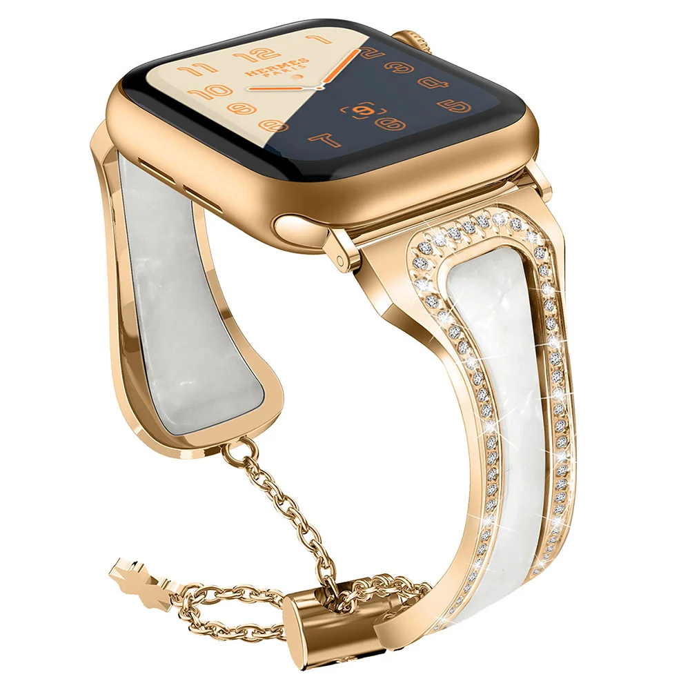 Для Apple Watch, ремешок для женских умных часов, металлический ремешок из нержавеющей стали, браслет, ремешок для часов для Apple Watch 4 3 2 1 - Цвет: Розовое золото