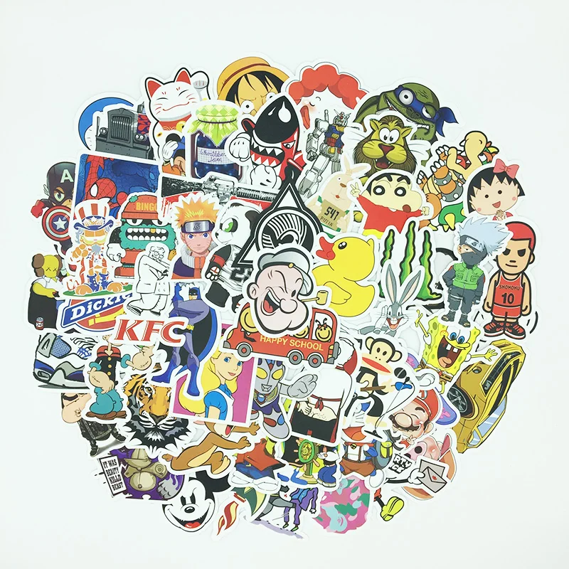 

100PCS/Set Waterproof Tide card LOGO Cartoon Graffiti Popular Sticker For Laptop Skateboard Notebook Car Motorcycle Toy Stickers