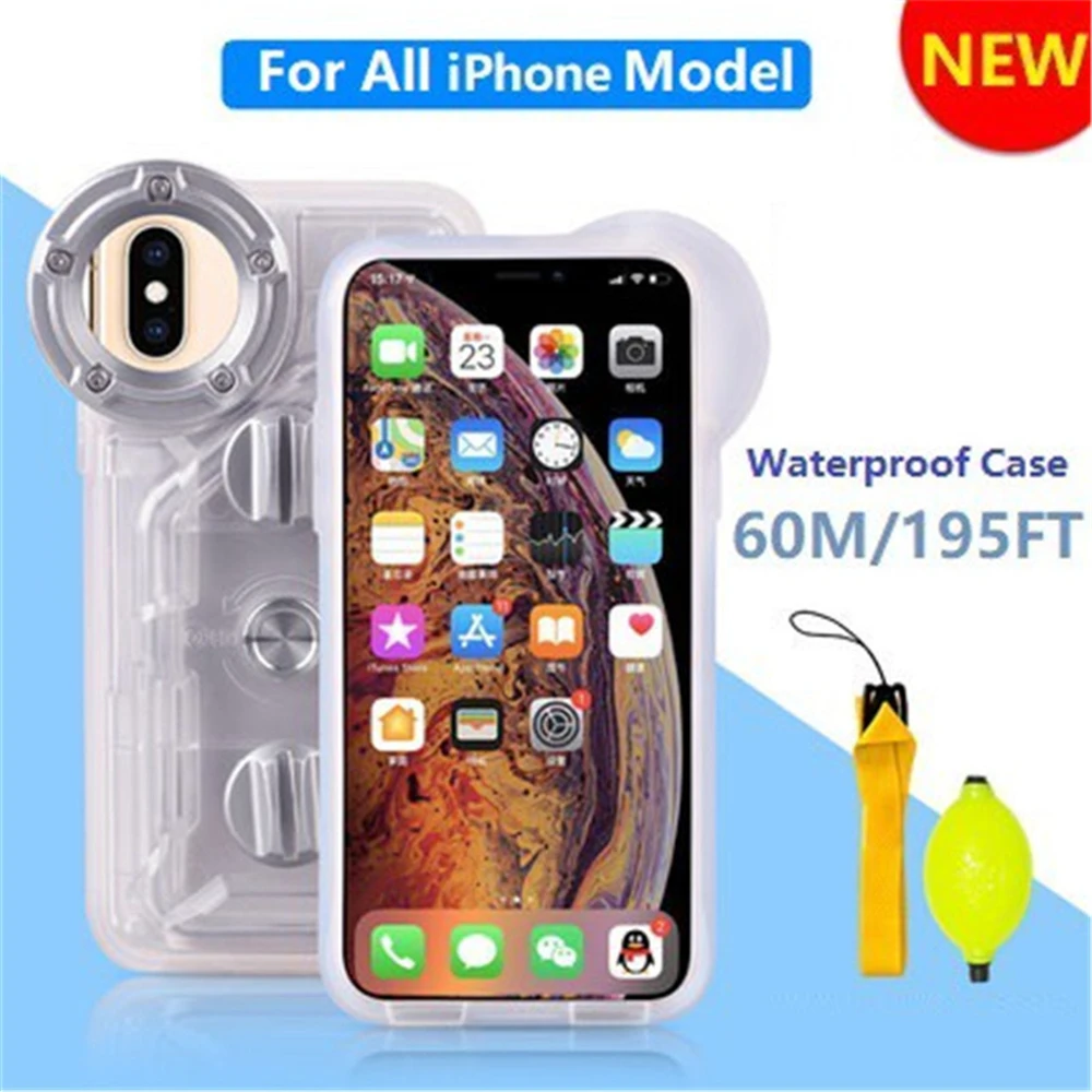 

60 м/195ft подводный чехол для телефона для iPhone 6 7 8/6 7 8 Plus/X XS XR XS MAX 360 полная защита водонепроницаемая крышка-чехол для телефона