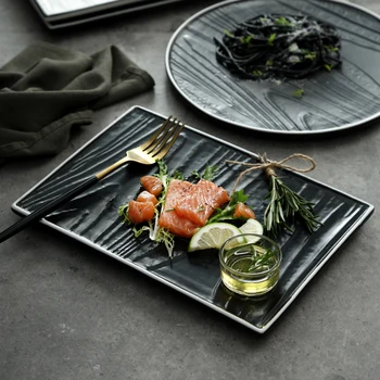 

Nordic style steak flat plates high-end Western restaurant plate Black and white rectangular ceramic dish household MJ80111