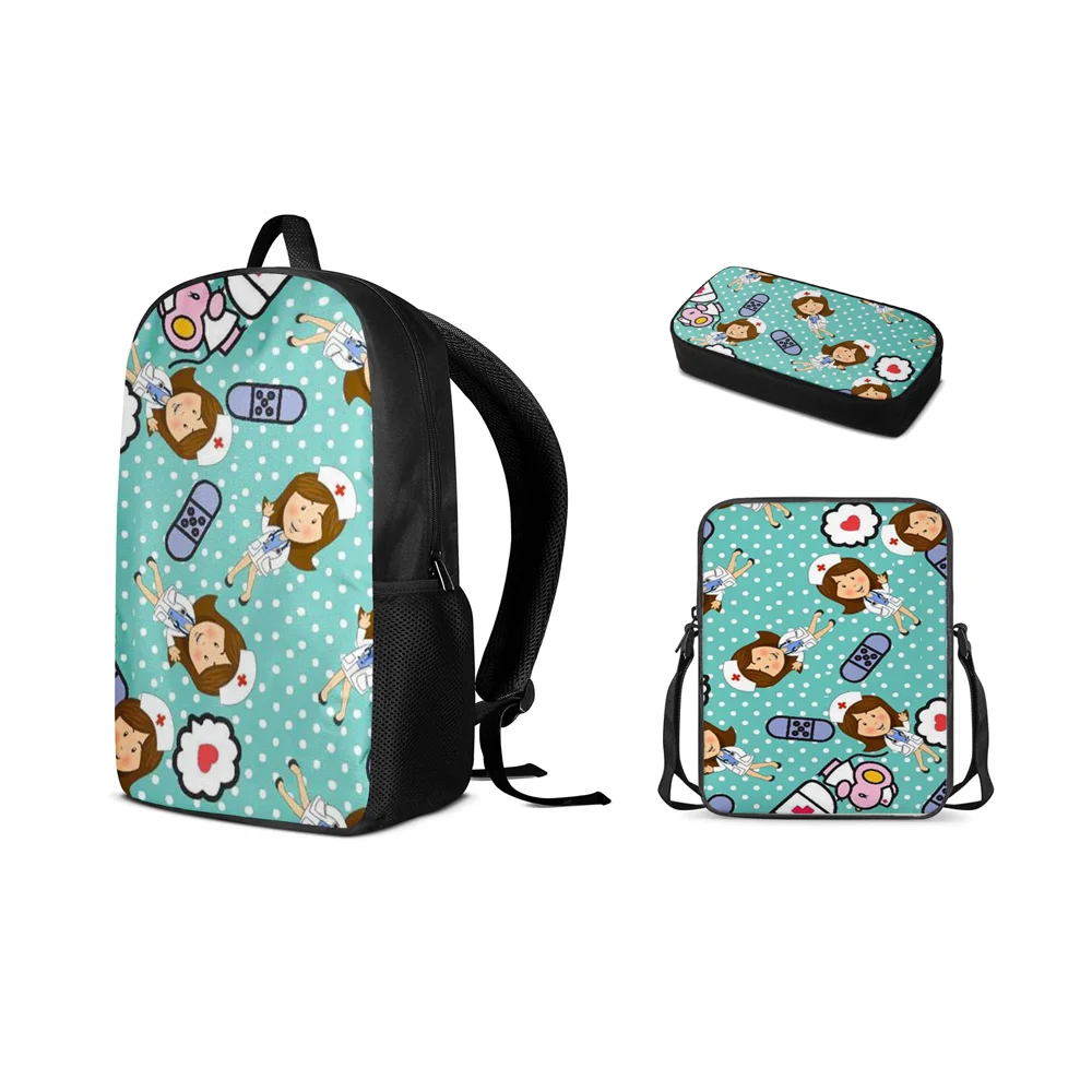 

3PCS Custom Pattern Nurse 3D Printing School Bag Set Schoolbags for Teenagers Girls Boys Student Travel Book Bag Kids Mochila