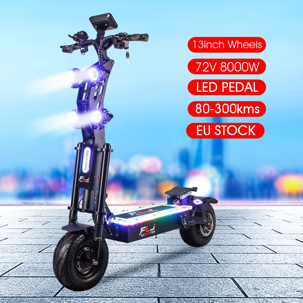 FLJ Upgraded 8000W 13inch fat wheel 72V Electric Scooter with 90 130kms