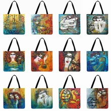 Женская сумка на плечо с принтом кота и королевы, Повседневная Сумка-тоут из льна, сумка-тоут, складная сумка для покупок, многоразовая пляжная сумка