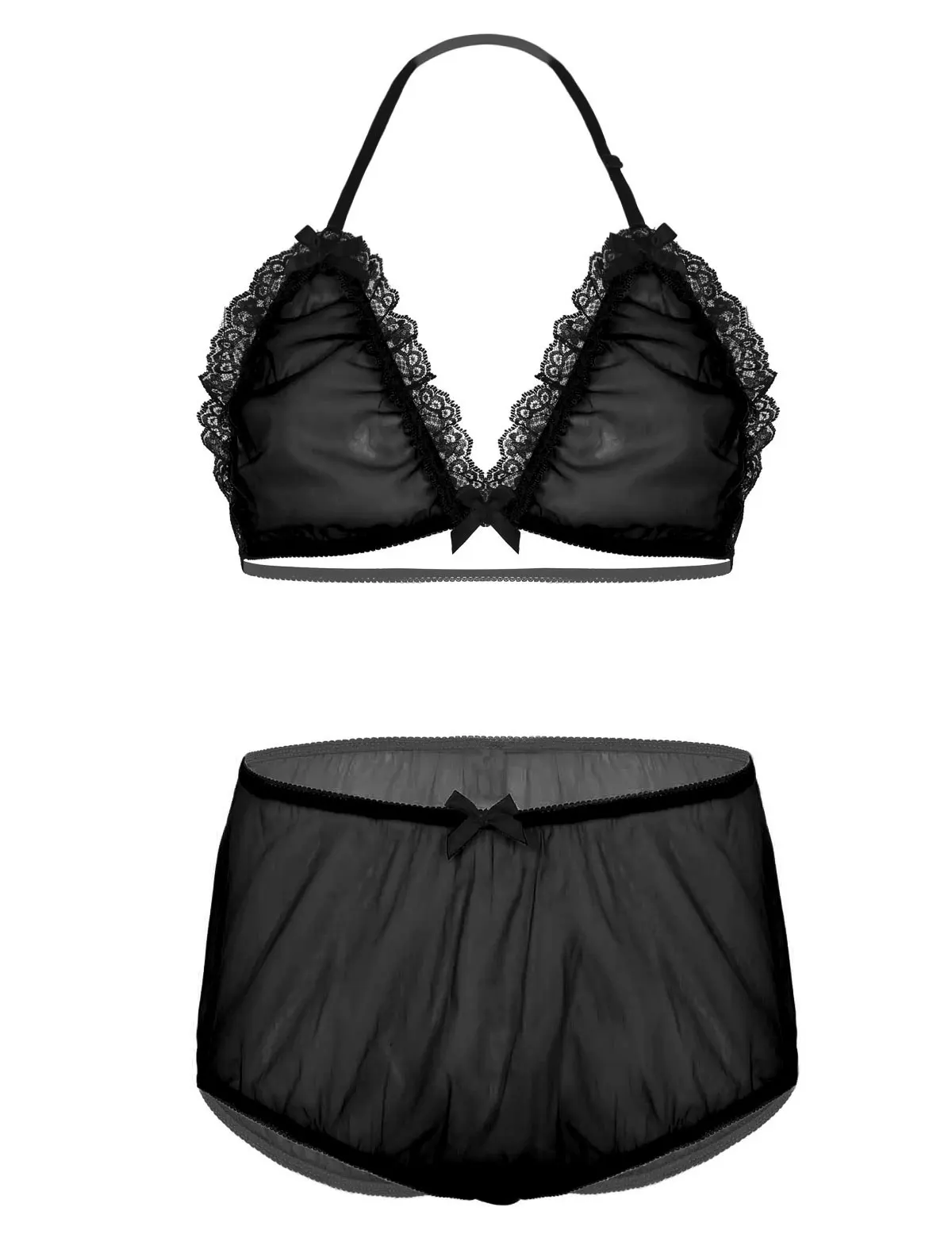 Black Мужское нижнее белье SISSY прозрачное Тюлевое нижнее белье с кружевной отделкой топ с трусиками нижнее белье Экзотические наборы Мужская Ночная рубашка для геев - Цвет: Black