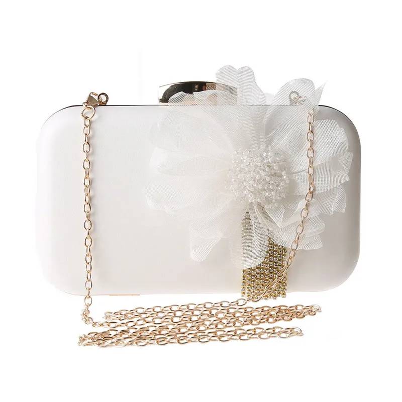 2023 Flowers Evening Bags Leather Banquet Clutch Purse With Chain Diamond Tassel Purse Dinner Wallets Drop Shipping