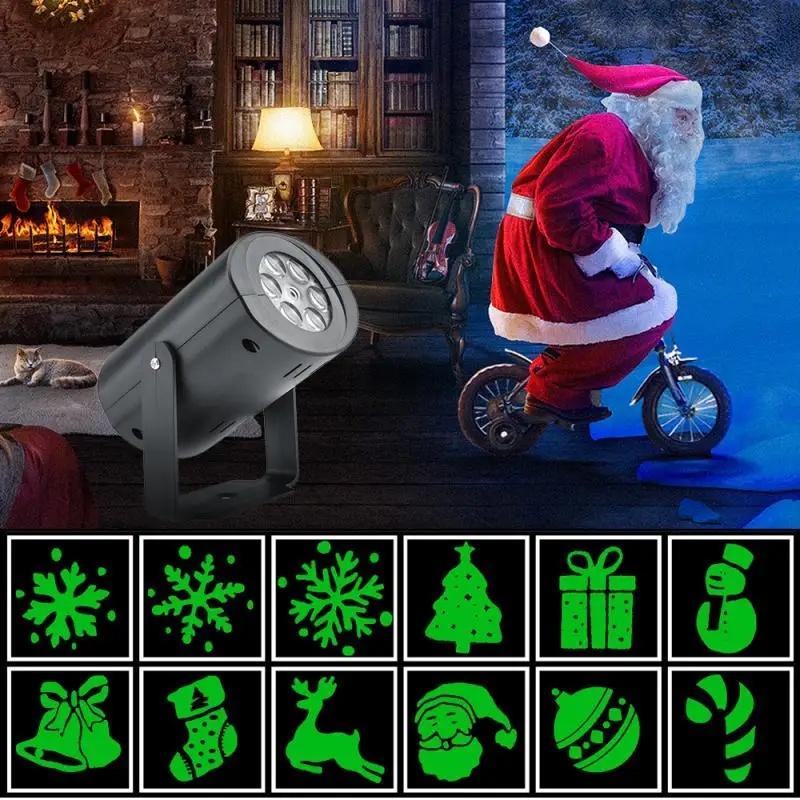 Рождественский лазерный проектор, 12 узоров, RGB, разноцветный вращающийся светодиодный проектор, AC85V-240V, AU, EU, мкА, проектор