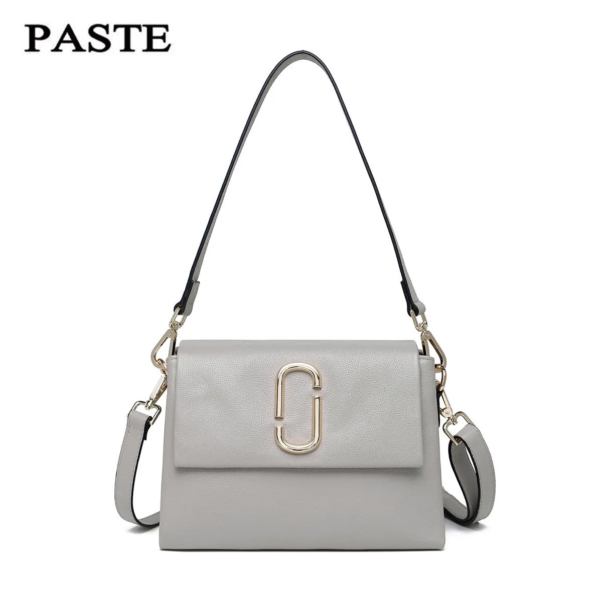 

2020 Small Fang Head Layer Cowhide Single Shoulder Portable Oblique Satchel Genuine Leather Female Bag Contrast Tide