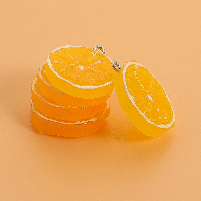 10Pcs Resin Fruit Lemon Charms Orange Pendant For Cabochon Creative Round Food Keychain Necklace Jewlery Findings DIY