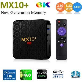 

10pcs MX10 Plus 6K TV Box Android 9.0 Allwinner H6 Quad Core 4G 64G 5G Dual WiFi BT4.0 USB3.0 Support 6K*4K H.265 Media Player