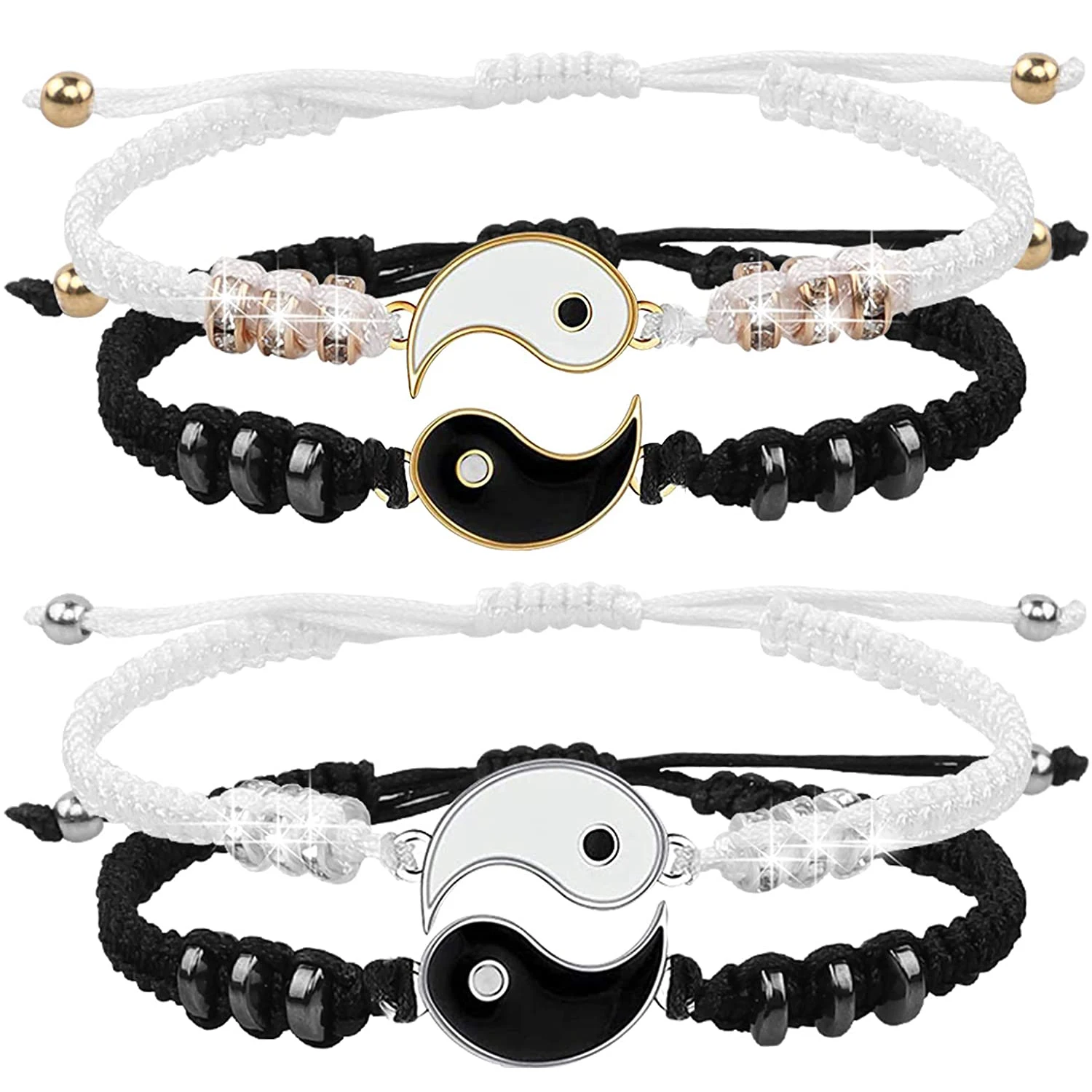 Браслеты для пар Tai Chi Yin Yang Подвеска из сплава Регулируемая плетеная цепочка