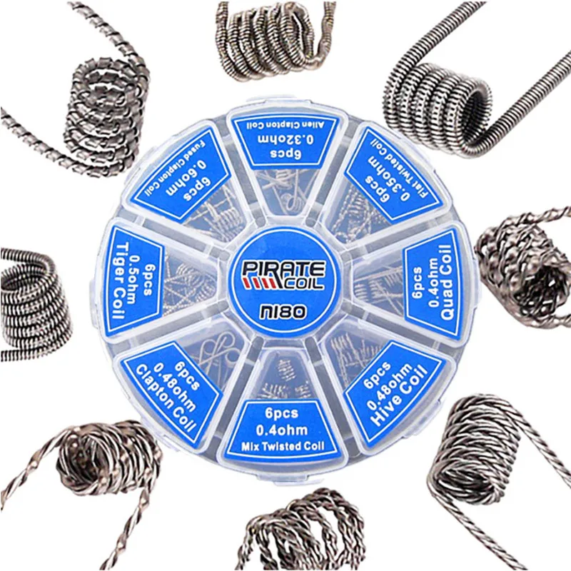 48 В 1 NI80 готовый комплект катушек Alien Fused Clapton Coil Mix Twisted Flat Tiger Hive Quad Vape готовые