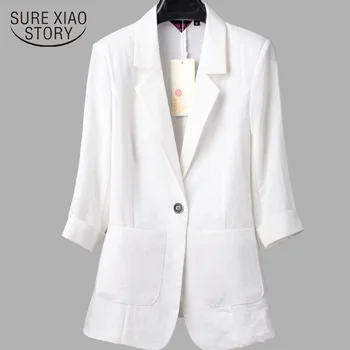 

Ice Silk Cotton Autumn Women Slim Thin Femal Suit Professional Suit Three-quarter Sleeve A Buckle White Black Suit 5XL 6464 50