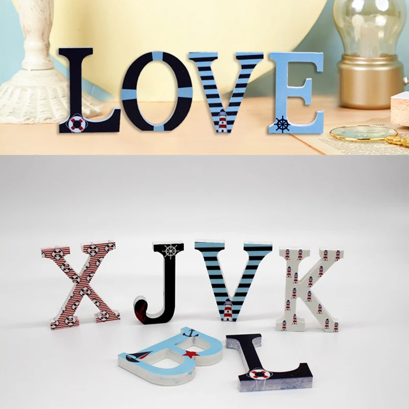 1pc Ocean Series Wooden Letter DIY Wedding Sign Desk Personalised Name Design Art Craft Wedding Birthday Party Home Decor Props