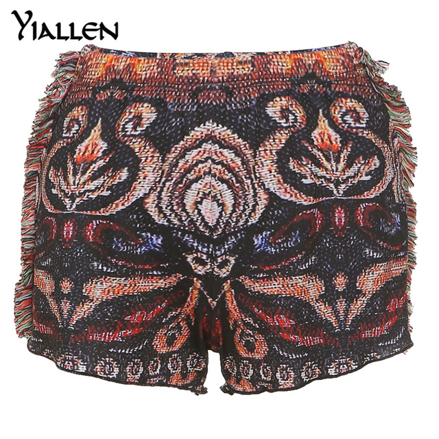 Vintage Print Shorts Women Summer Indie Folk Style Unique Side Tassel Patchwork Pants Hot Hipster Female Clothing Hot