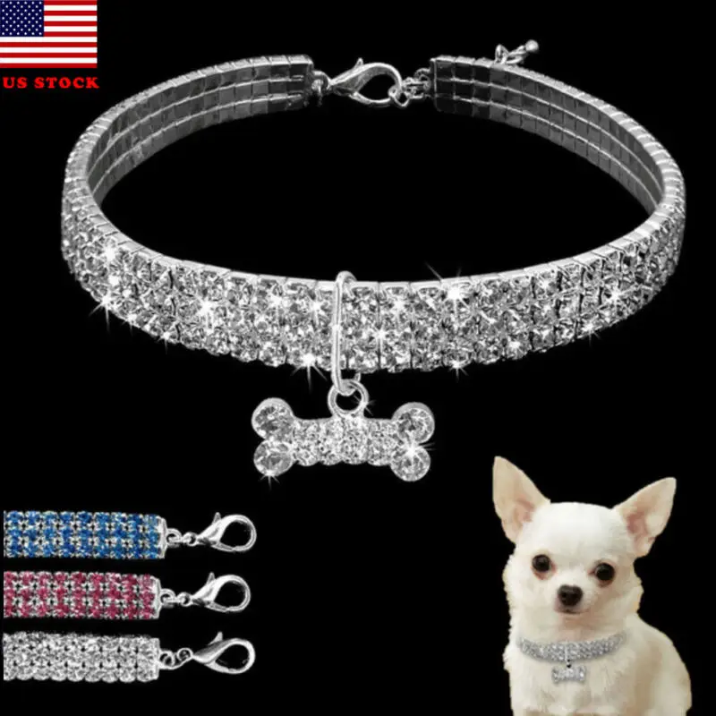 Bling Rhinestone Puppy Cat Collars Adjustable Leather Bowknot Kitten Collar For Small Medium Dogs Cats Chihuahua Pug Yorkshire | Дом и сад