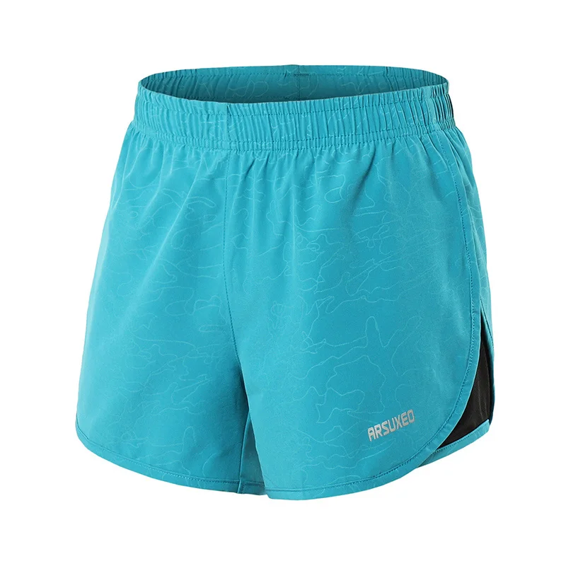 light blue ARSUXEO Для женщин для марафона шорты для бега 2 в 1 обучение Фитнес спортивные лосины Femme уличная спортивная быстросохнущая - Цвет: light blue