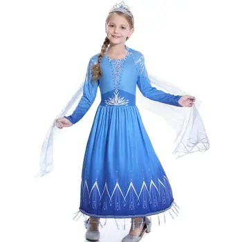 

New Deluxe Elsa Princess Girls Fancy Long Dress Halloween Cosplay Costume
