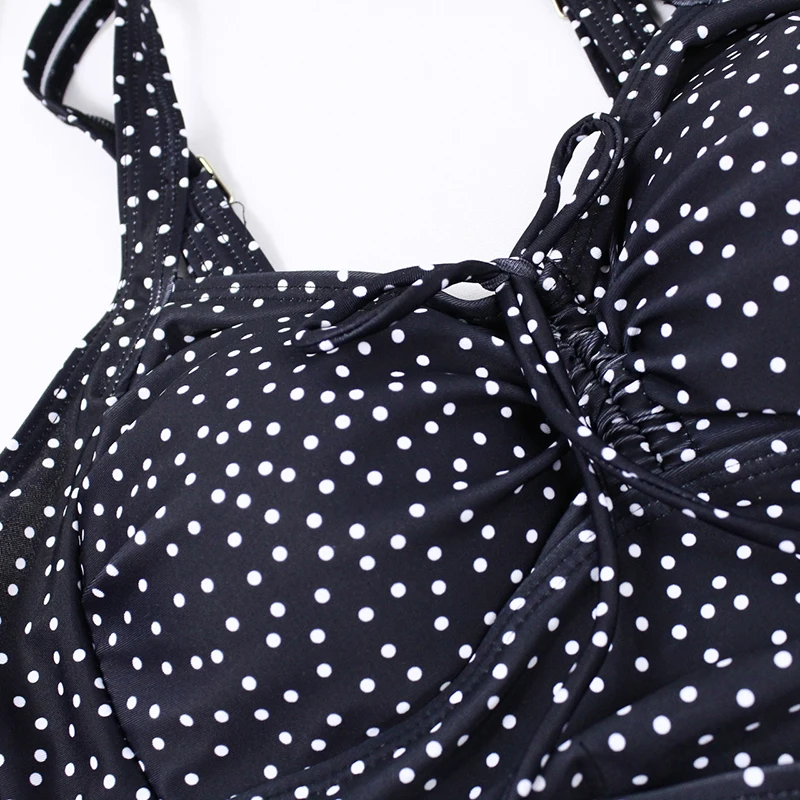 Танкини купальный костюм Женская одежда для плавания юбка размера плюс купальные шорты с принтом винтажный купальный костюм в черный горошек большой размер Пляжная одежда