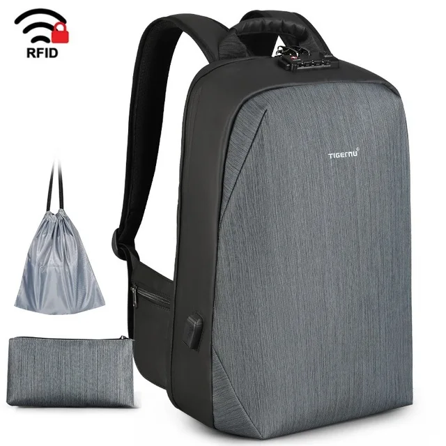 Cyan with RFID Никакой ключ Анти Вор TSA замок моды Для мужчин 15,6 дюймов зарядка через USB ноутбук рюкзаки мужской женский 18L Универнситат школьный рюкзак для мальчиков - Цвет: Cyan with RFID