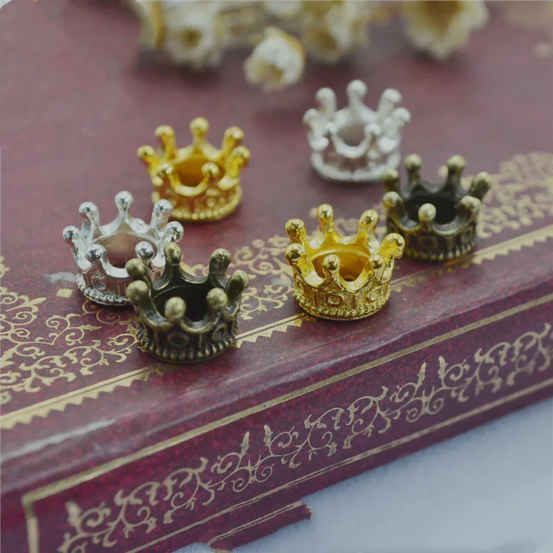 

100pcs 10*7MM Tibetan silver handmade gold 3D crown charms antique bronze vintage metal pendants diy jewelry making material