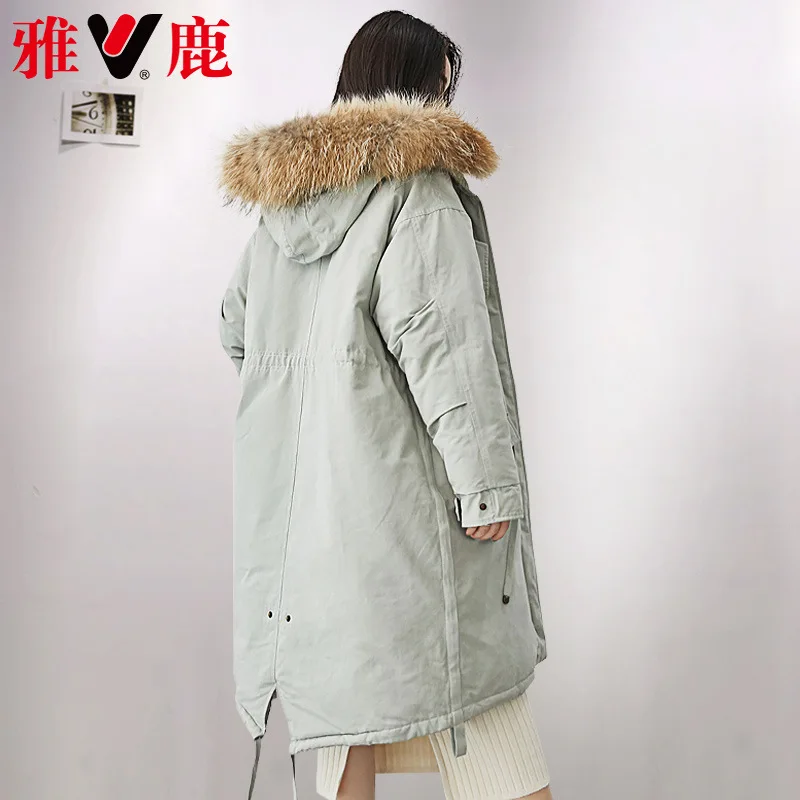 Yaloo/Yaloo down Jacket Women's Mid-length New Style Fashion Loose Waist Hugging Large Fur Collar Thick Parka