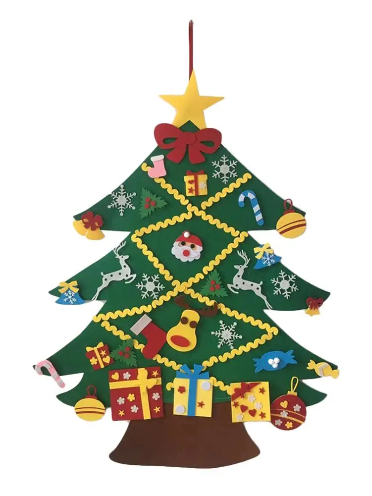 Children Felt Christmas Tree DIY Toys With 45pcs Ornament For Christmas Decoration Festival Home Mall Window Stickers New Year