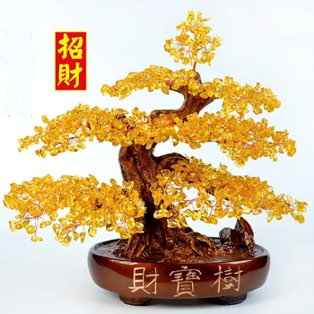

2020 Home Shop Company Bring wealth Good Luck Money Drawing gold crystal Pachira money Fortune Tree FENG SHUI Decorative art