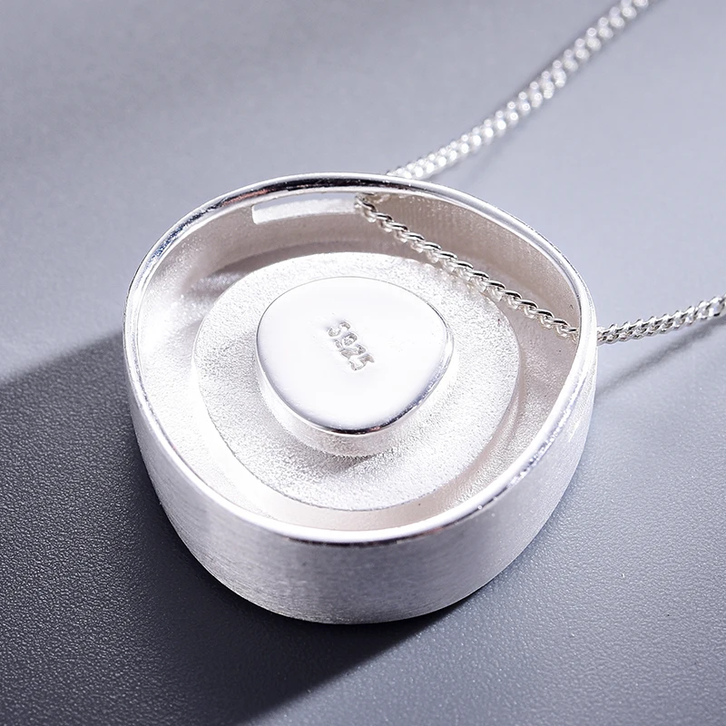 Lotus Fun Real 925 Sterling Silver Minimalism Style Fine Jewelry Geometric Near Round Design Epoxy Pendant without Necklace