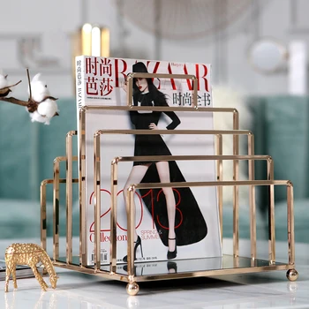

European Modern Metal Mirror Bottom Magazine Rack Book Shelf Home Villa Living Room Creative Desktop Decoration Storage Rack