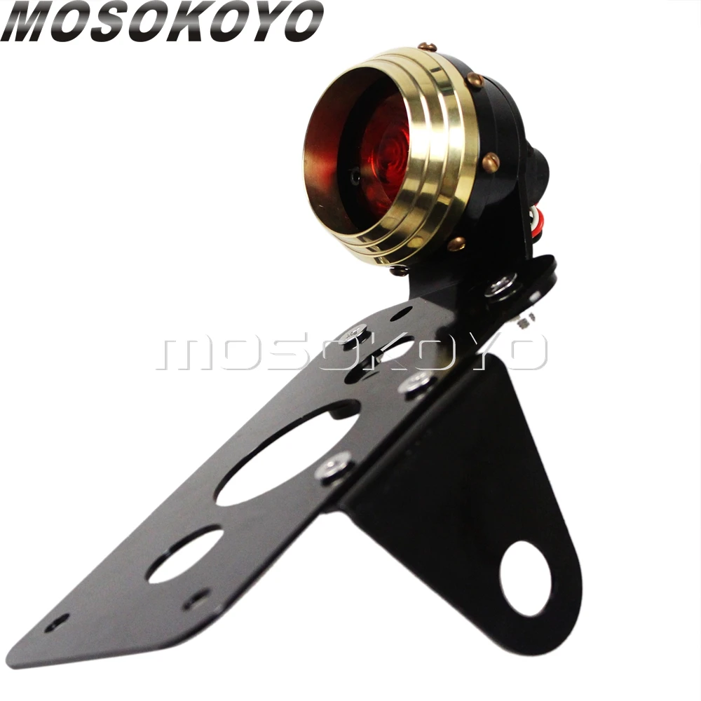 Black n Brass Черный мотоциклетный интегрированный светодиодный тормозной задний Светильник w/номерной знак задний светильник Кронштейн для Harley Кафе Racer Cruisers Yamaha на заказ - Цвет: Black n Brass